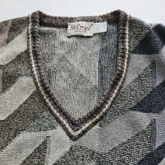 Vintage St Croix Men's Knit Sweater Coogi Style Biggie Cosby L Made USA - Picture 9 of 16